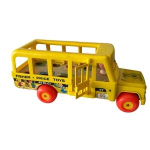 Vintage Fisher-Price Little People School Bus #192 Pull Toy 1965
